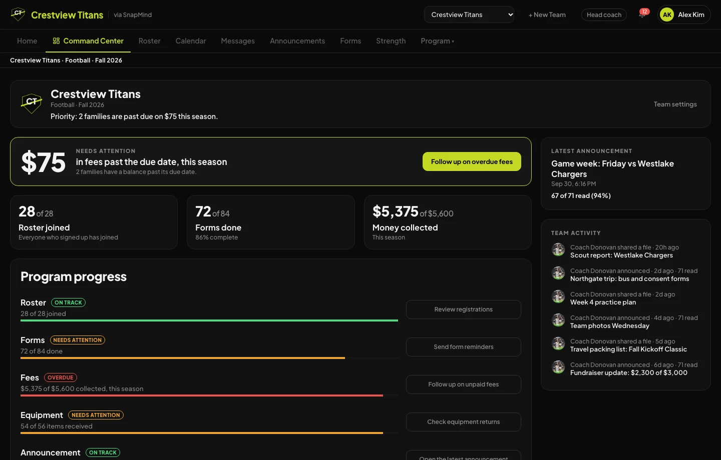 The athletic director's program console
